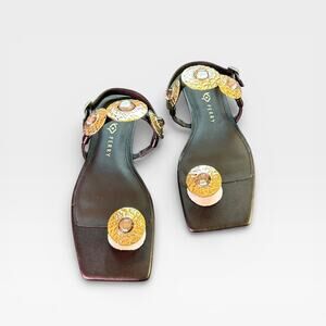 Katy Perry Camie Stone Flat Thong Ankle Sandal Black Gold Size 9 New in Box!